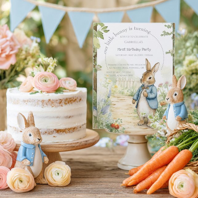 Vintage Rabbit Garden 1st Birthday Inbjudningar (Skapare uppladdad)