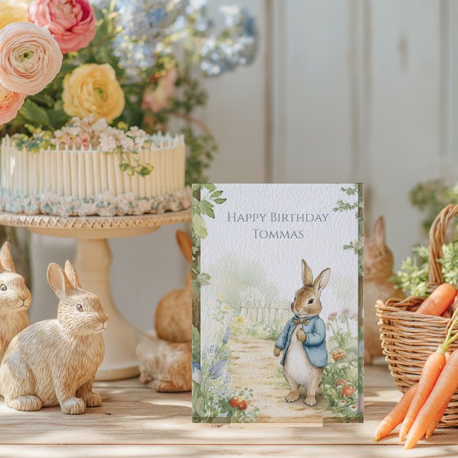 Vintage Rabbit Garden Happy Birthday Julkort (Skapare uppladdad)