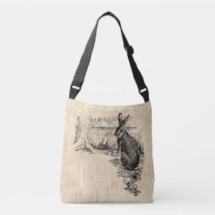 Vintage Rabbit Illustrated Bunny Art Axelväska