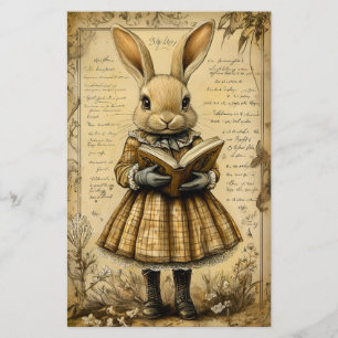 Vintage Rabbit & Reading Book CT7 Scrapbookpapper