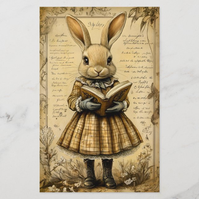Vintage Rabbit & Reading Book CT7 Scrapbookpapper (Framsida)
