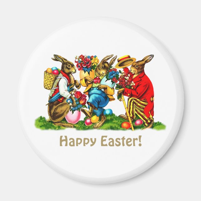Vintage Rabbits Påsk Gift Magnet (Framsidan)