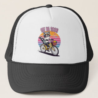 Vintage Raccoon Biking See Ya Soon Retro Sunset  Keps