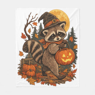 Vintage Raccoon Häxa Halloween Pumpa Höst Autumn Fleecefilt