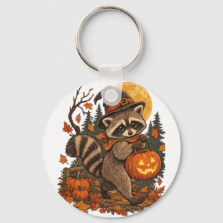 Vintage Raccoon Häxa Halloween Pumpa Höst Autumn Nyckelring