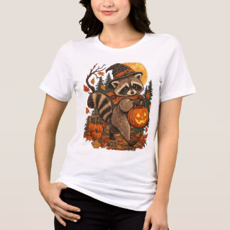 Vintage Raccoon Häxa Halloween Pumpa Höst Autumn T Shirt