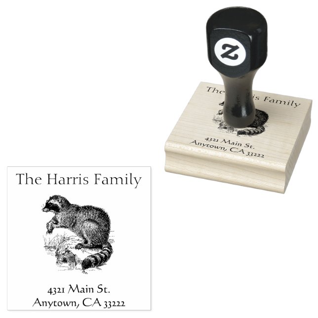 Vintage Raccoon Illustration Personlig Stämpel (Stämplad)