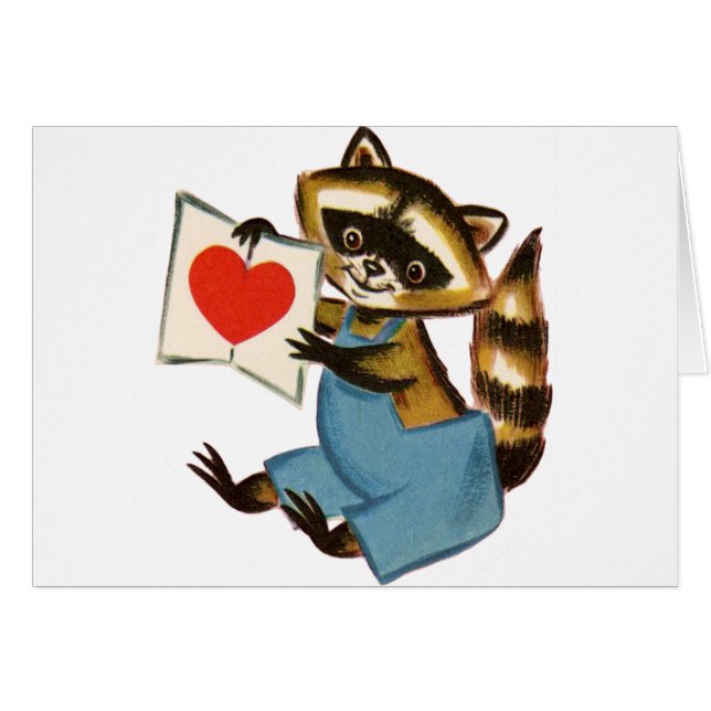 Vintage Raccoon Kärlek Hälsningskort (Framsidan Horizontal)