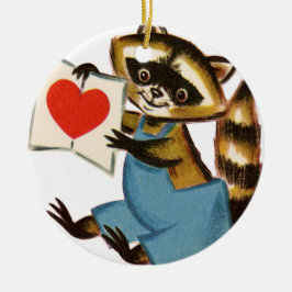 Vintage Raccoon Kärlek Julgransprydnad Keramik