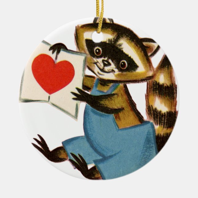 Vintage Raccoon Kärlek Julgransprydnad Keramik (Framsidan)