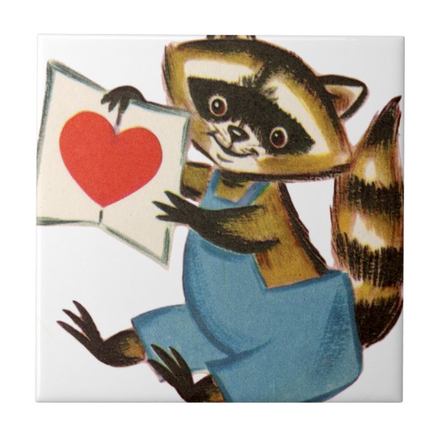 Vintage Raccoon Kärlek Kakelplatta (Framsidan)