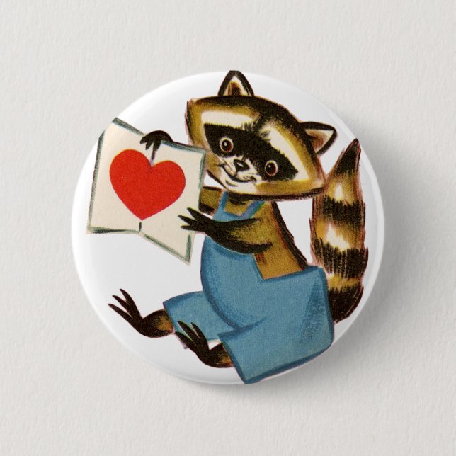 Vintage Raccoon Kärlek Knapp (Framsida)