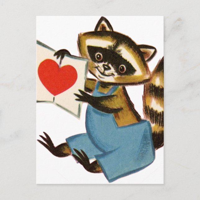 Vintage Raccoon Kärlek Vykort (Framsida)