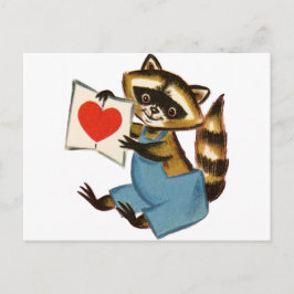 Vintage Raccoon Kärlek Vykort