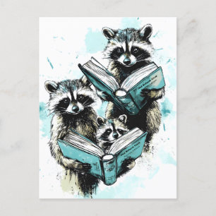 Vintage Raccoon Läsarklubb Helg Vykort