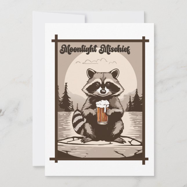 Vintage Raccoon Moonlight MisChief Exdoor Vibes Inbjudningar (Framsida)