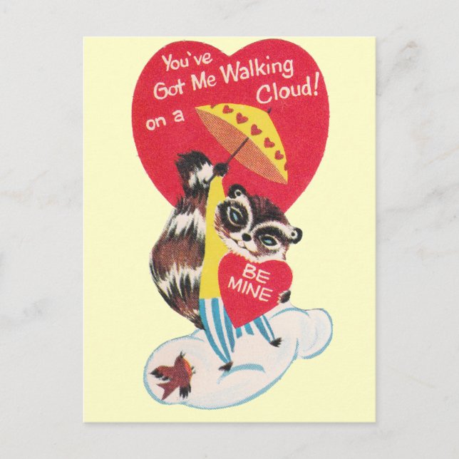 Vintage Raccoon Valentine Helg Vykort (Framsida)