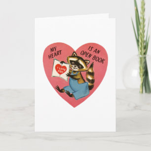 Vintage Raccoon Valentine Helgkort