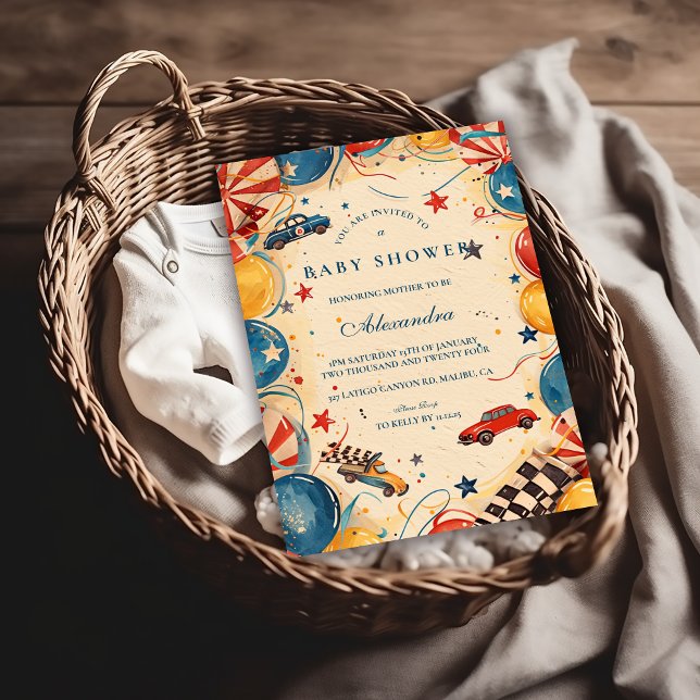 Vintage Race Car Baby Shower Inbjudningar (Skapare uppladdad)