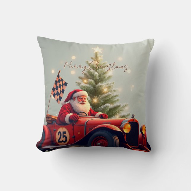 Vintage Race Car Santa Kudde (Framsida)