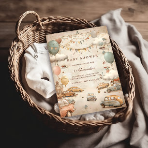 Vintage Racing Baby Shower Inbjudningar