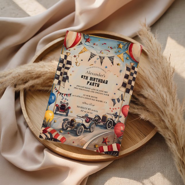 Vintage Racing Boys Birthday Party Inbjudningar (Skapare uppladdad)