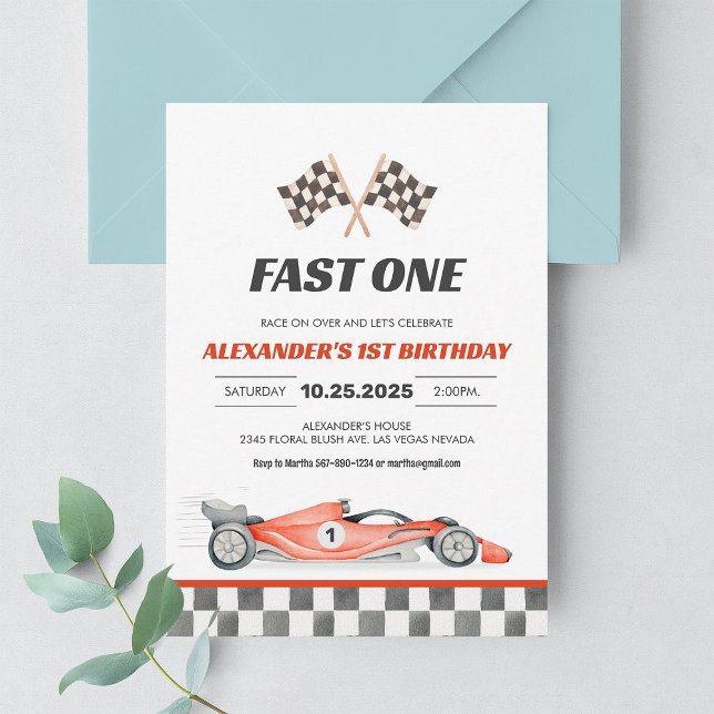 Vintage Racing Car Fast One 1-årsfirande Inbjudan (Skapare uppladdad)
