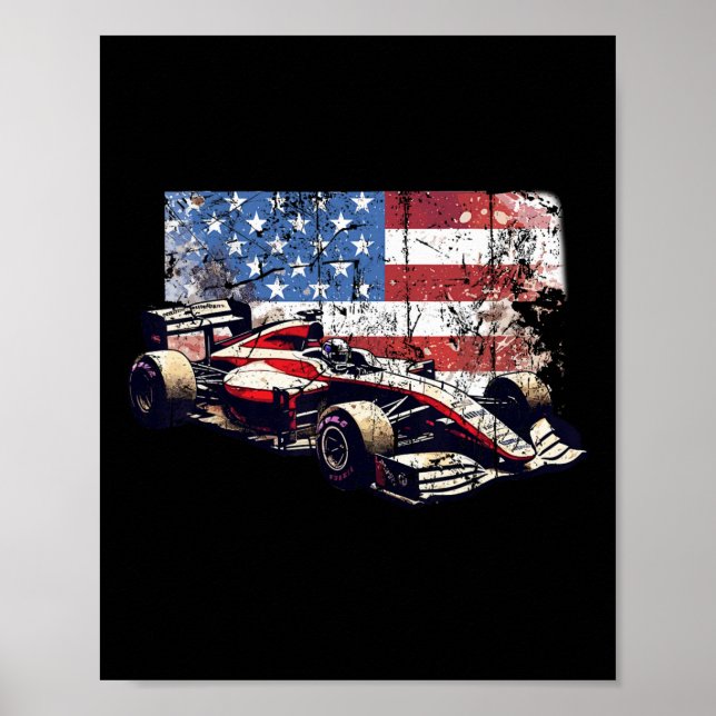 Vintage Racingbil Amerikansk Flagga 4:e Juli  Poster (Framsidan)
