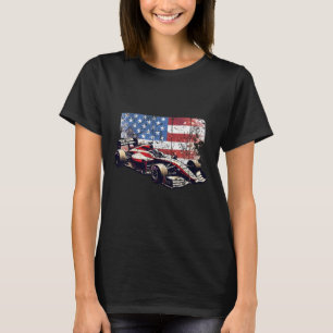Vintage racingbil Amerikansk flagga 4:e juli T Shirt