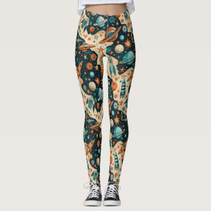 Vintage Racket Rocket Fraktas Mönster-Cosmos(4) Leggings