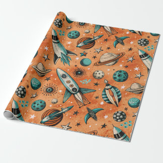 Vintage Racket Rocket Fraktas Mönster-Cosmos(5) Presentpapper