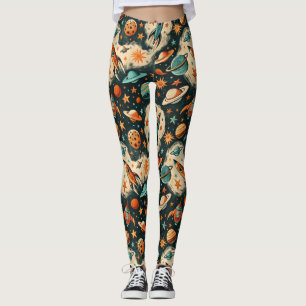 Vintage Racket Rocket Fraktas Mönster-Cosmos(6) Leggings