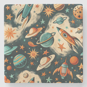 Vintage Racket Rocket Fraktas Mönster-Cosmos(6) Stenunderlägg