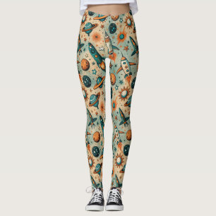 Vintage Racket Rocket Fraktas Mönster-Cosmos(7) Leggings
