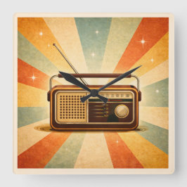 Vintage Radio Retro Sunburst Wall Clock Fyrkantig Klocka