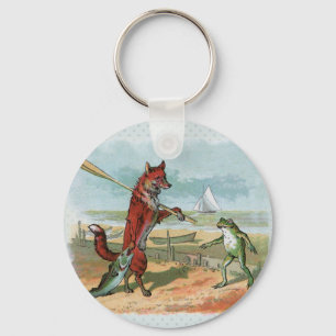 Vintage Räf och Groda Strand Whimsical Illustratio Nyckelring