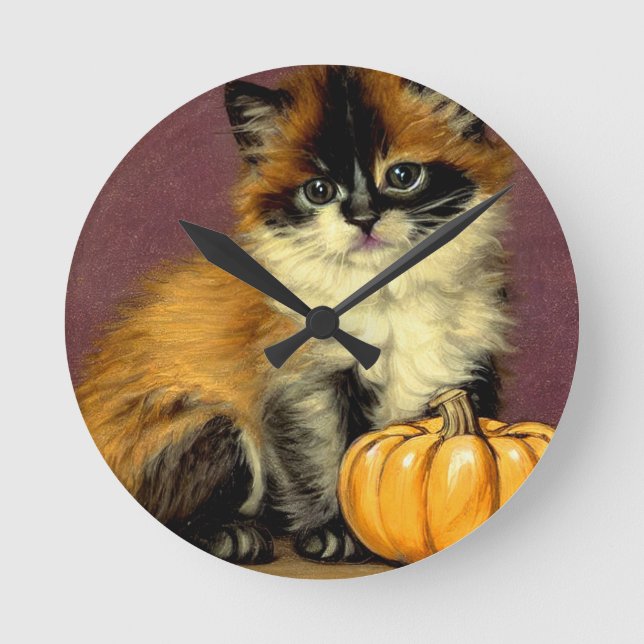 Vintage Ragdoll Halloween Cat Rund Klocka (Framsida)
