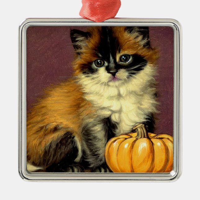 Vintage Ragdoll Halloween Katt Julgransprydnad Metall (Framsidan)