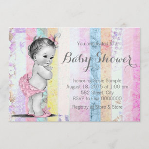 Vintage Rainbow Flicka Bebis Shower Inbjudningar