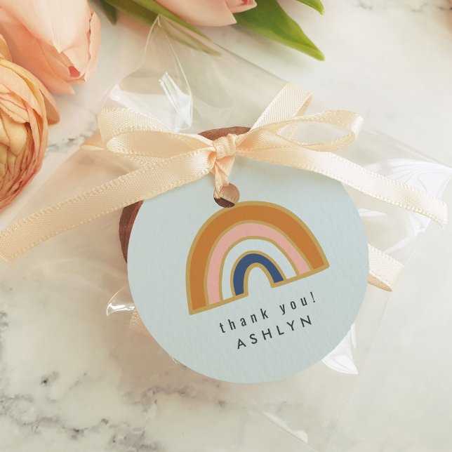 Vintage Rainbow Gåvor Etiketter (Vintage rainbow on mint blue thank you favor gift tag)