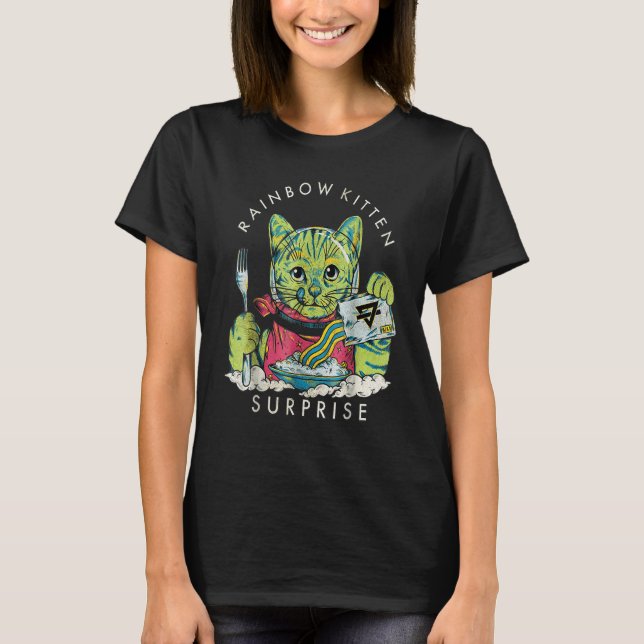 Vintage Rainbow Kitten Surprise  Cat T Shirt (Framsida)