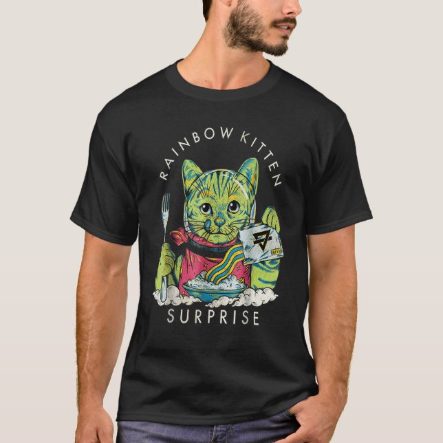 Vintage Rainbow Kitten Surprise Katt T Shirt (Framsida)