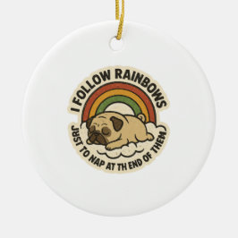 Vintage Rainbow Nap Pug St.Patrick's Day Julgransprydnad Keramik