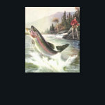 Vintage Rainbow Trout Fisherman Fisherman Fishing  Canvastryck<br><div class="desc">Vintage som illustrerar sportens utformning med en fiskare som fiskar i en flod. En regnbåge slår och hoppar ut från vatten.</div>