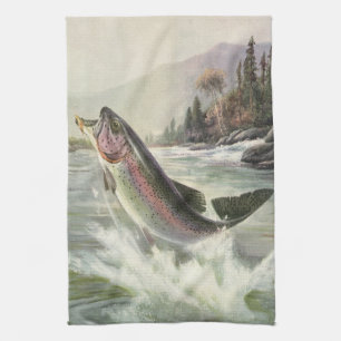 Vintage Rainbow Trout Fisherman Fisherman Fishing Kökshandduk