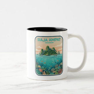 Vintage Raja Ampat Indonesien Korallrev Dykkonst Två-Tonad Mugg