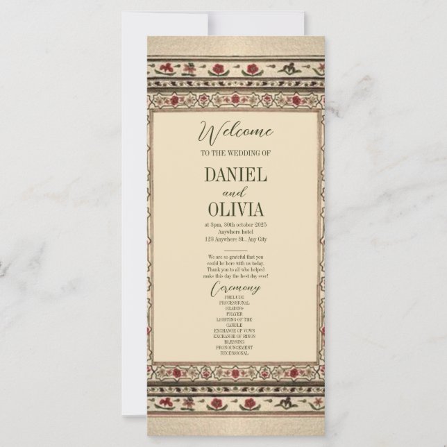 Vintage Ram Etniska Motif-Bröllopsprogram (Framsida)