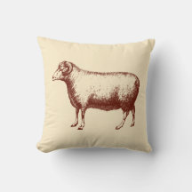 Vintage Ram Får Rustik Gård Beige Kuddcover Pillow
