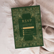 Vintage Ram Grön Guld Bröllop RSVP