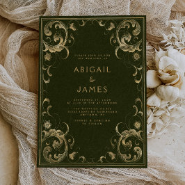 Vintage Ram Oliv grönt Guld Bröllop Inbjudningar
